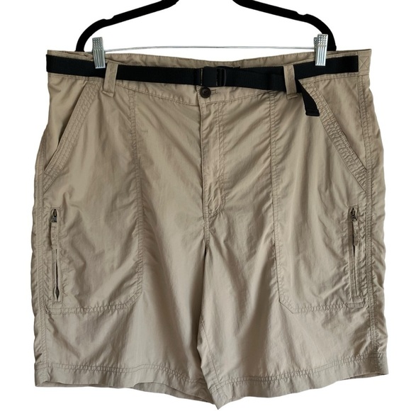 Chaps Flat Front Nylon Safari Shorts Zip Cargo Pockets Built-in Belt Tan Sz 42 - Picture 1 of 15